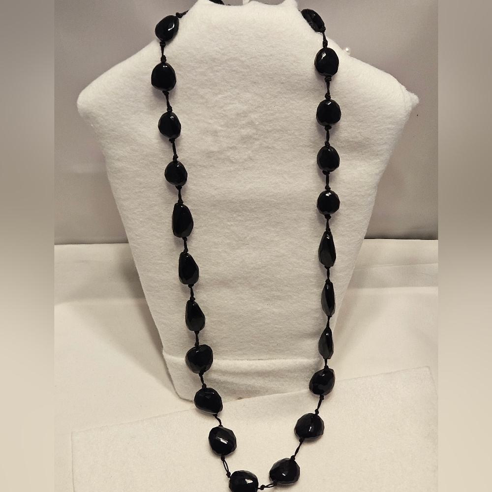 Vintage Chunky Black Kukui Nut Style Statement 17" Necklace